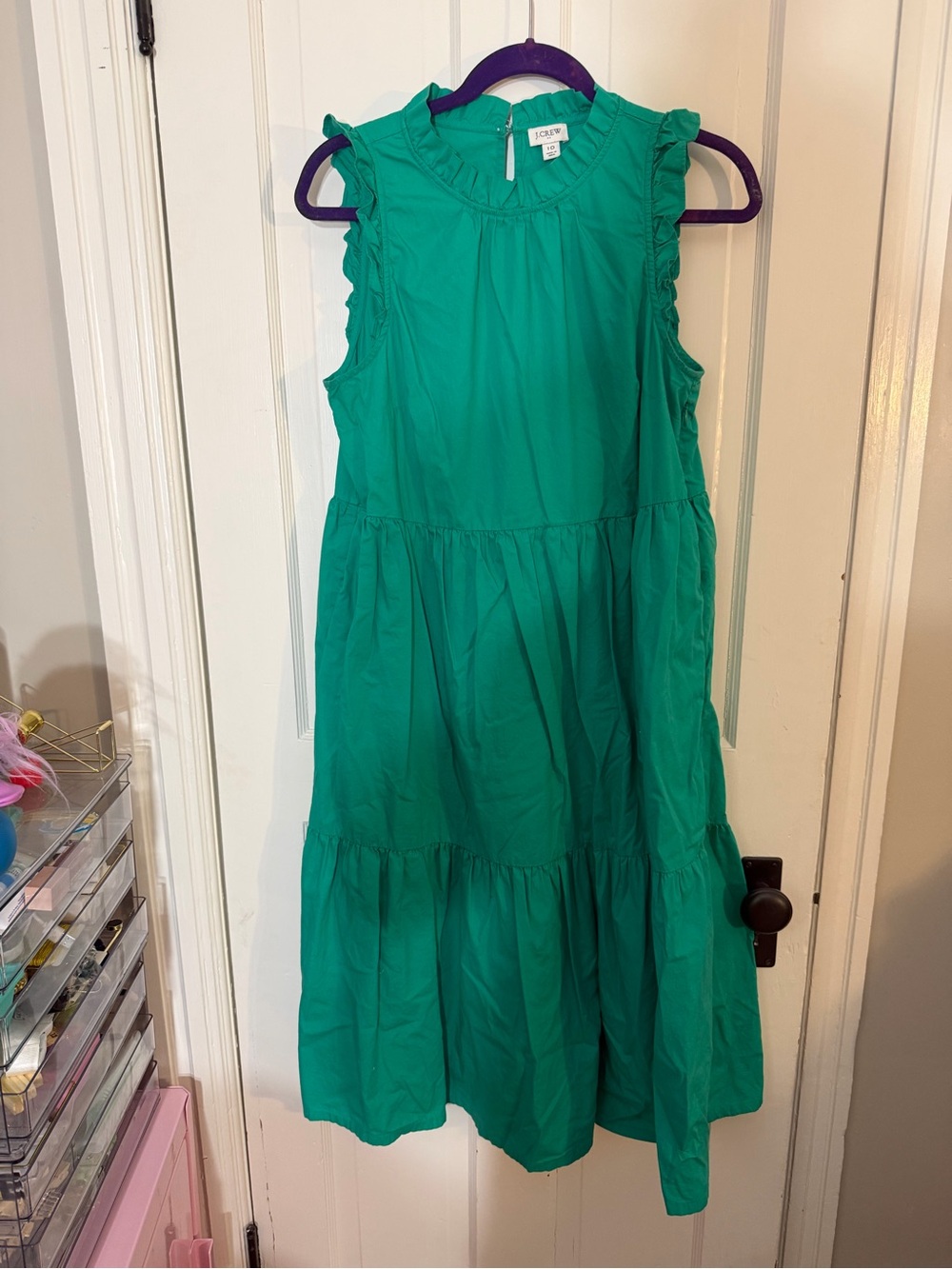 J. Crew Teal Green Ruffled Tiered Midi Dress